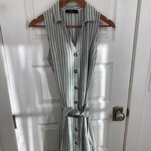 Able linen midi dress sage stripe size XS